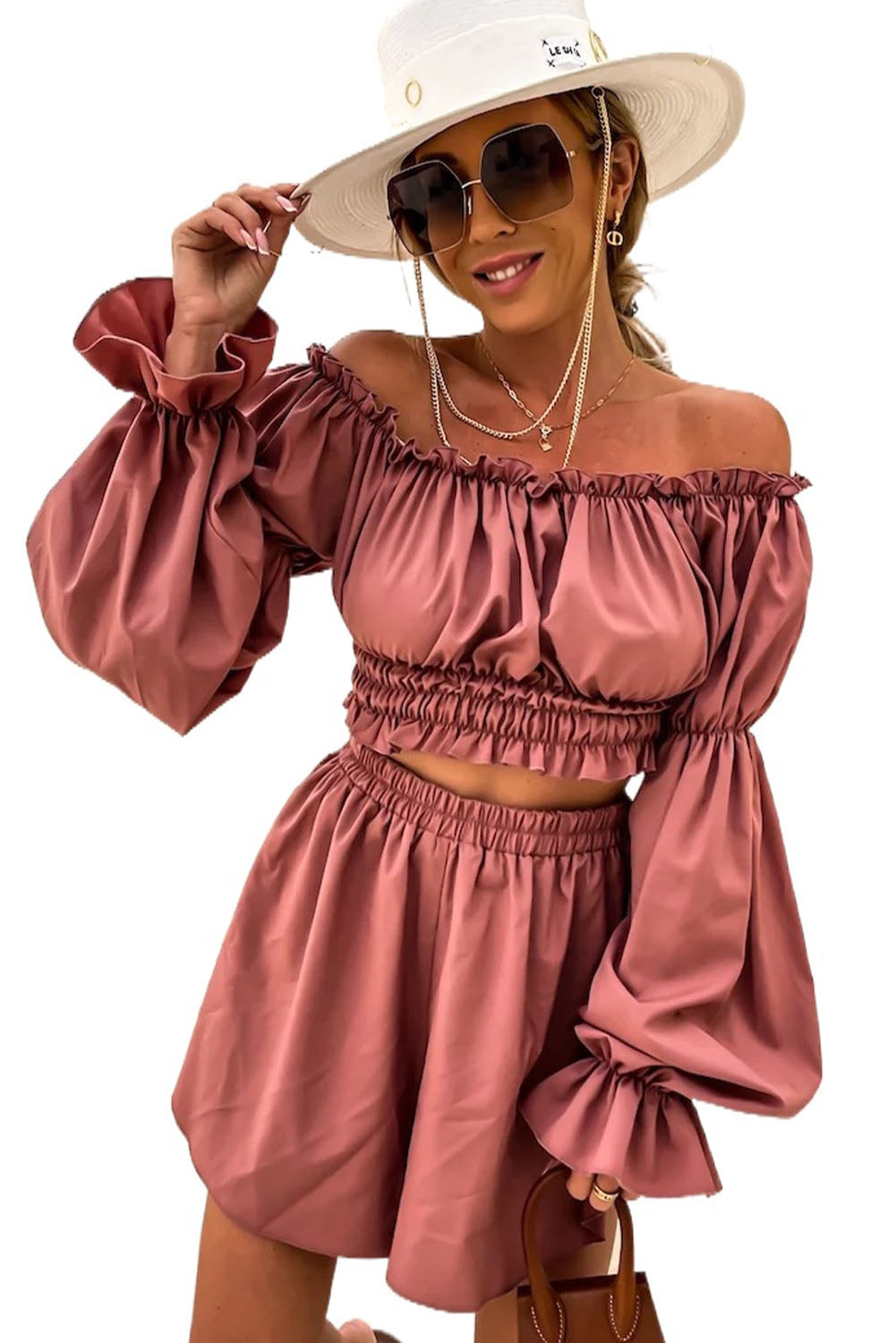 Casual Off The Shoulder Ruched Top and Short Set