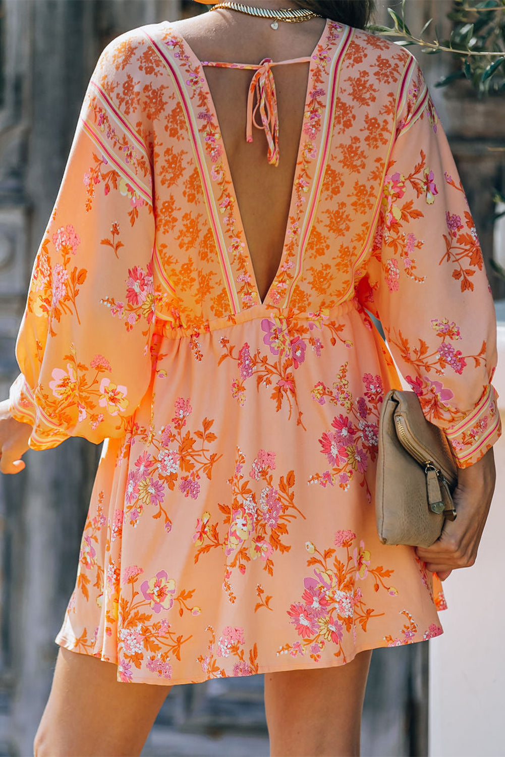 Floral Print Boho Drawstring Kimono Mini Dress