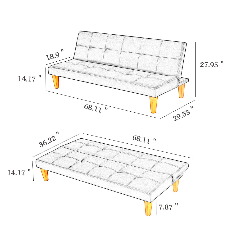 PU Leather Sofa Bed Couch , Convertible Folding Futon Sofa Bed , Recliner Sleeper for Home Living Room .